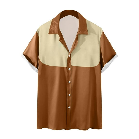 fatyb Men's Vintage Shirts Button down Short Sleeve Retro Shirts Casual Print Summer Loose Mens Shirts