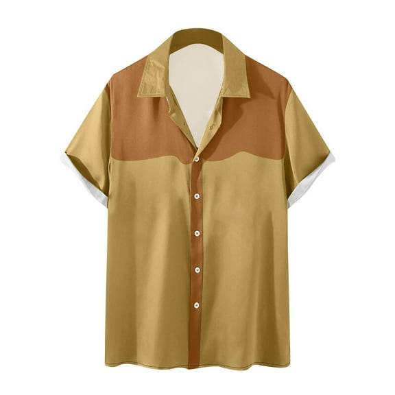 fatyb Men's Vintage Shirts Button down Short Sleeve Retro Shirts Casual Print Summer Loose Mens Shirts