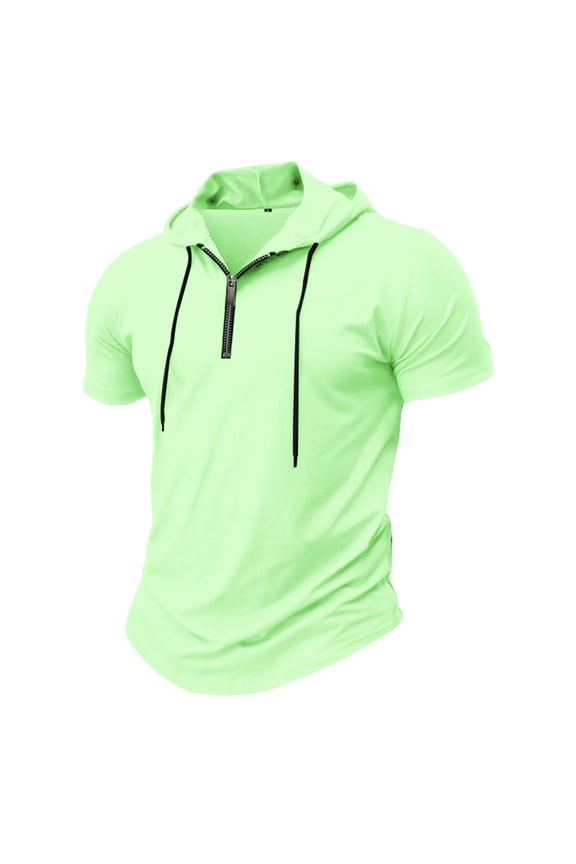 Men's Workout Hooded T-Shirts Zip up Pullover Hoodies Athletic Short Sleeve Gym Muscle T Shirts
