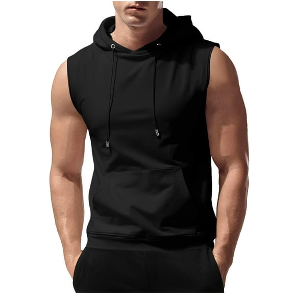 fatyb Men's Workout Hooded Tank Tops Sleeveless Muscle Tee Gym Athletic Hoodies for Training Bodybuilding