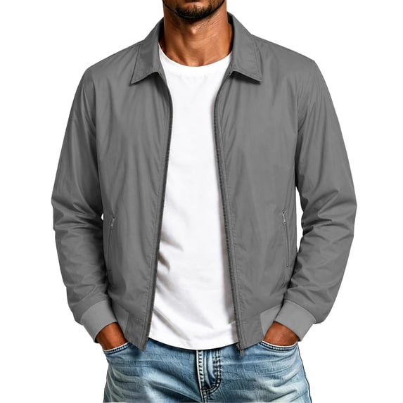fatyb Men's Zip up Jacket Long Sleeve Casual Collar Lightweight Golf Work Outerwear with Zipper Pockets