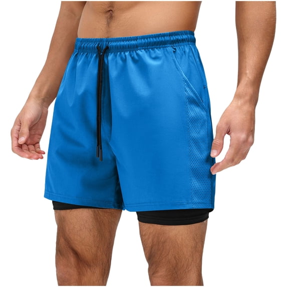 fatyb Mens 2 in 1 Running Shorts Activewear Training Sports Athletic Shorts Back with Zipper Pockets
