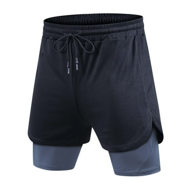 fatyb Mens 2 in 1 Running Shorts Quick Dry Workout Shorts Drawstring Athletic Shorts with Zipper Pockets