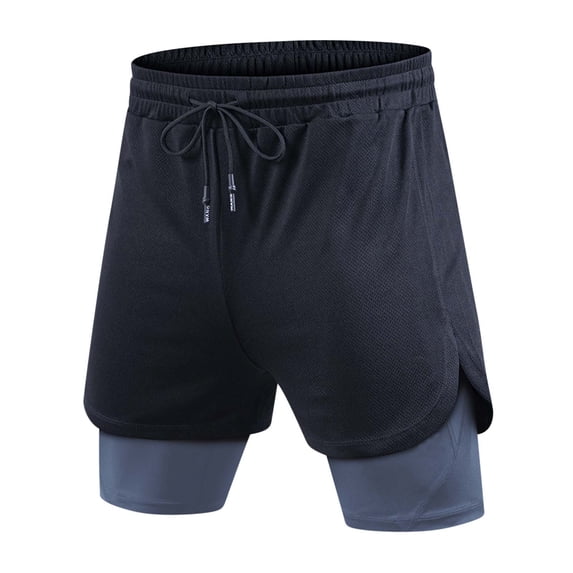 fatyb Mens 2 in 1 Running Shorts Quick Dry Workout Shorts Drawstring Athletic Shorts with Zipper Pockets