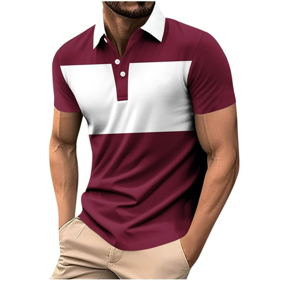 fatyb Mens Shirts Short Sleeve Casual Button up Pullover Color Block Summer Collar T Shirts for Men