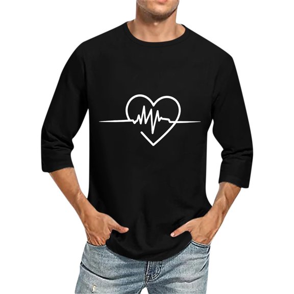 fatyb Mens 3/4 Sleeve Shirts Big and Tall Crewneck Graphic T-Shirts Print Summer Casual Tee Tops