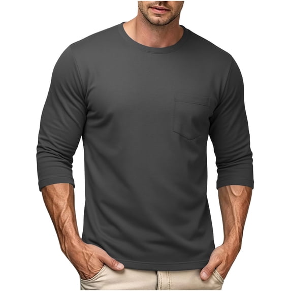 fatyb Mens 3/4 Sleeve Shirts Crewneck T-Shirts with Pocket Casual Plain Lightweight Tee Tops for Men