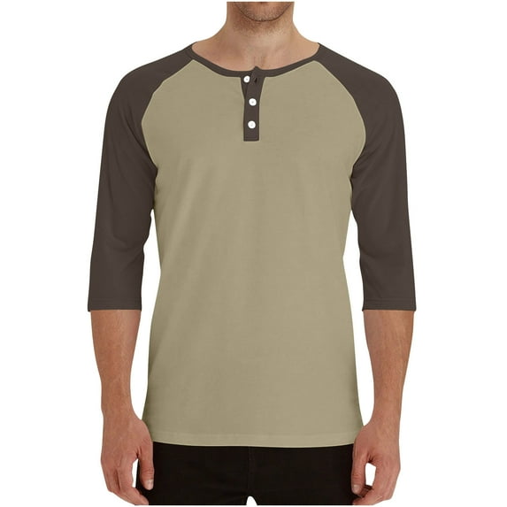 fatyb Mens 3/4 Sleeve T-Shirts Button up Casual Shirts Color Block Lightweight Comfy Tee Tops for Men