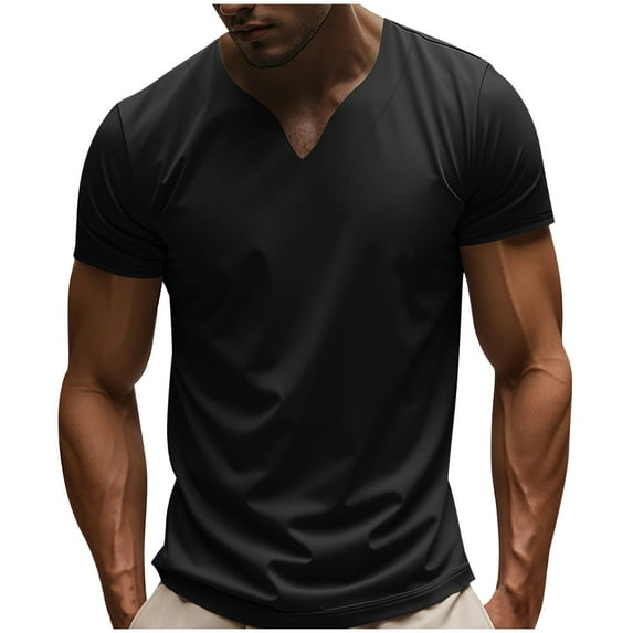 fatyb Mens Athletic T-Shirts Muscle V Neck Bodybuilding Shirts Short Sleeve Workout Tee Running Tops