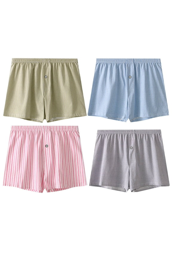 Mens Boxer Shorts Cotton Striped Breathable Underwear Boxers Comfort Loose Mens Shorts 1-4 Pack