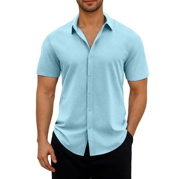 fatyb Mens Button down Shirts Summer Short Sleeve Casual Shirts Plain Shirts for Vacation Wedding Beach