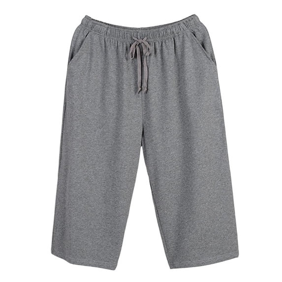 fatyb Mens Capri Pajama Pants Soft Elastic Waist Drawstring Breathable Lounge Pjs Bottoms with Pockets