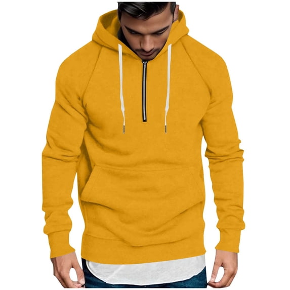 fatyb Mens Casual Hoodies Quarter Zip Casual Pullover with Hood Long Sleeve Pocket Sweatshirts for Men