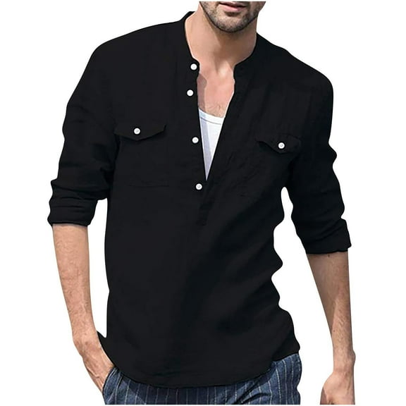 fatyb Mens Casual Shirts Half Button Lightweight T-Shirts Long Sleeve Pullover Summer Beach Tee Tops