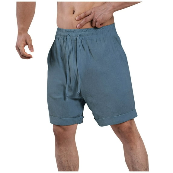fatyb Mens Casual Shorts Elastic Waist Cotton Linen Shorts Summer Pocket Beach Shorts with Drawstring