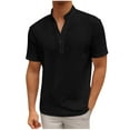 thumbnail image 1 of fatyb Mens Casual Tshirts Stand Collar V Neck Eyelet Embroidery Shirts Lightweight Summer Beach Tops, 1 of 6