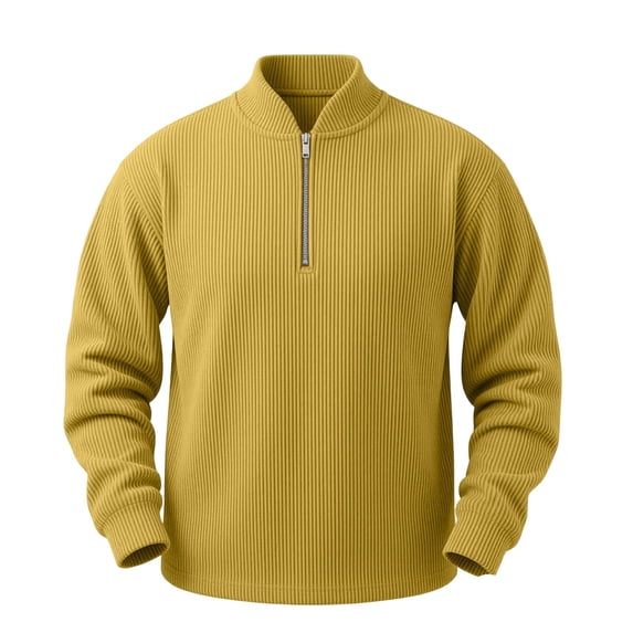 fatyb Mens Corduroy Tops Quarter Zip Stand Collar Pullover Long Sleeve Casual Sweatshirt for Fall Winter