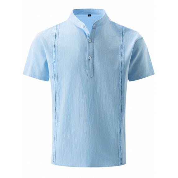 fatyb Mens Cotton Linen Shirts Casual Short Sleeve Tshirts Button up Lightweight Plain Summer Beach Tops