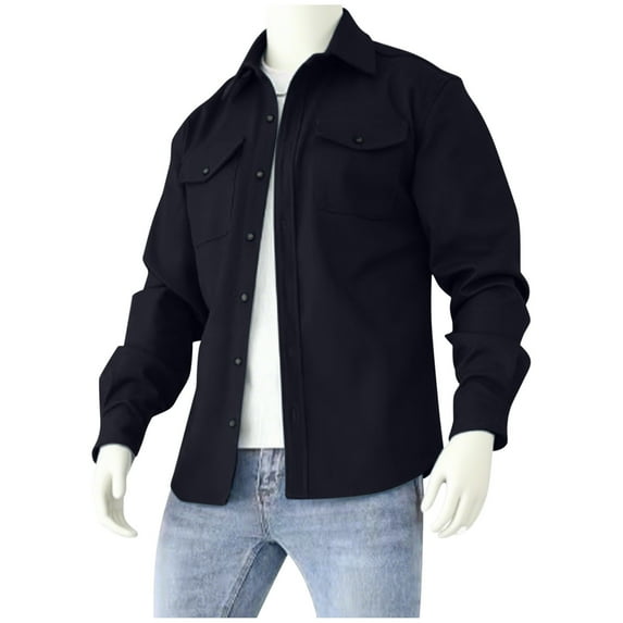 fatyb Mens Cotton Shirt Jacket Button down Long Sleeve Work Shirts Solid Color Casual Shackets with Pockets