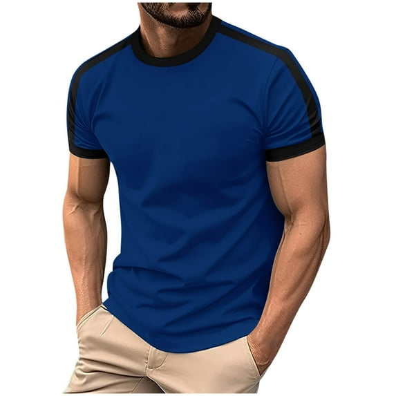 fatyb Mens Crew Neck T Shirts Short Sleeve Color Block Tee Tops for Men Casual Summer Muscle T-Shirts