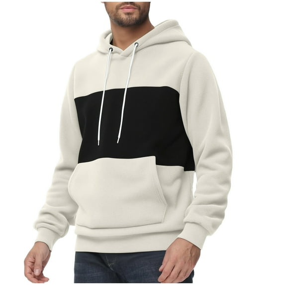 fatyb Mens Fleece Hooded Sweatshirts Casual Long Sleeve Pullover for Men Colorblock Hoodies with Pocket