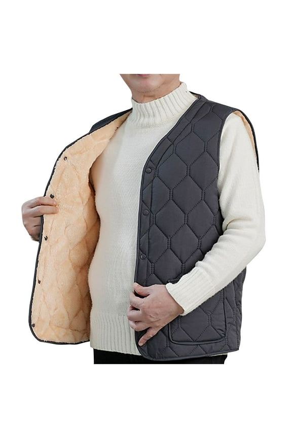 Mens Fleece Lined Vest V Neck Sleeveless Quilted Jacket Button down Casual Warm Mens Outdoor Vest