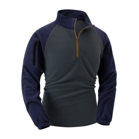 fatyb Mens Fleece Quarter Zip Sweatshirts Stand Collar Warm Pullover Casual Long Sleeve Thermal Tops