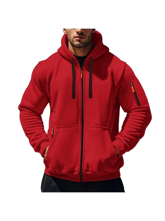 Mens Full Zip Hoodies with Pockets Long Sleeve Casual Sweatshirt Drawstring Hooded Jacket for Men