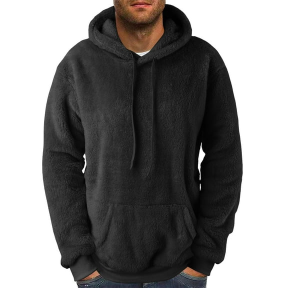 fatyb Mens Fuzzy Fleece Hoodies Long Sleeve Pullover with Pockets Fall Winter Outwear Hooded Sweatshirts