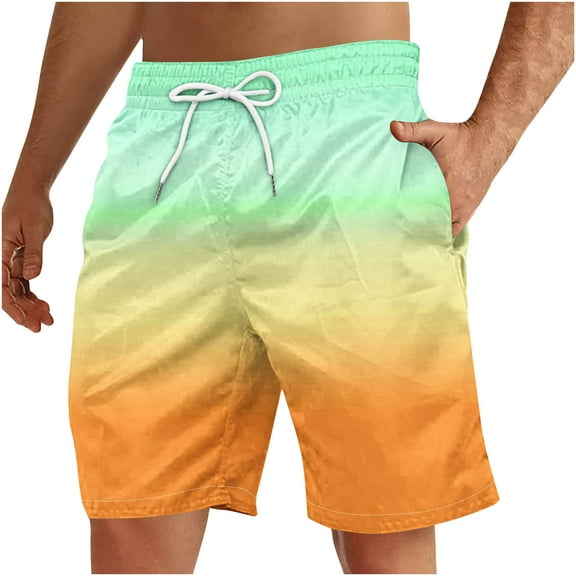 fatyb Mens Gradient Beach Shorts Lightweight Casual Shorts Drawstring Elastic Waist Summer Shorts