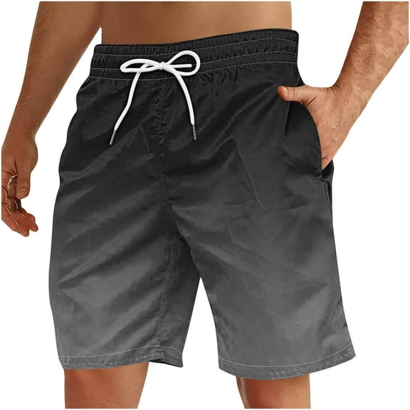 fatyb Mens Gradient Beach Shorts Lightweight Casual Shorts Drawstring Elastic Waist Summer Shorts