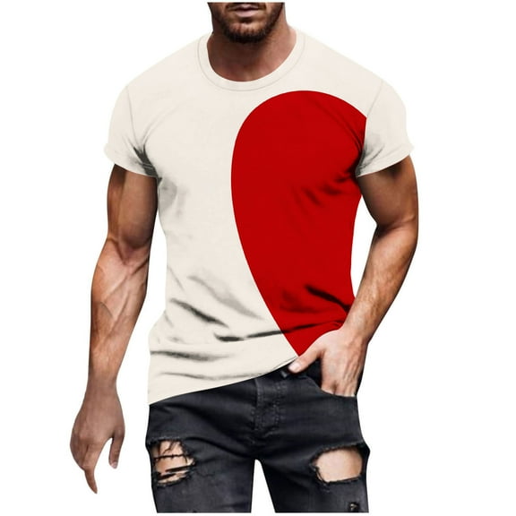 fatyb Mens Heart Printed T-Shirts Round Neck Short Sleeve Graphic Tee Tops Fashion Summer Tshirts