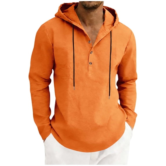 fatyb Mens Hooded Shirts Button up Long Sleeve Casual Pullover Lightweight Loose Beach Vacation Hoodies