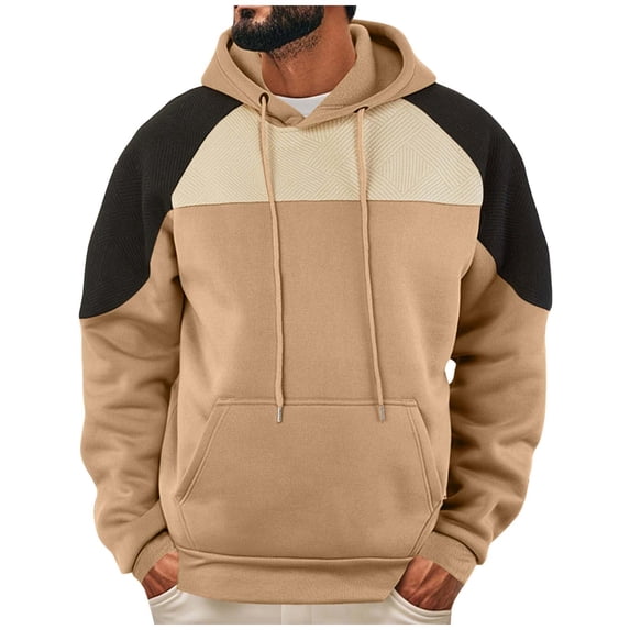 fatyb Mens Hooded Sweatshirts Thick Warm Hoodies with Pocket Long Sleeve Drawstring Colorblock Pullover