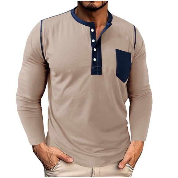 fatyb Mens Long Sleeve Button Cotton T-Shirts Casual Thin Classic Tee Lightweight Shirts with Pocket