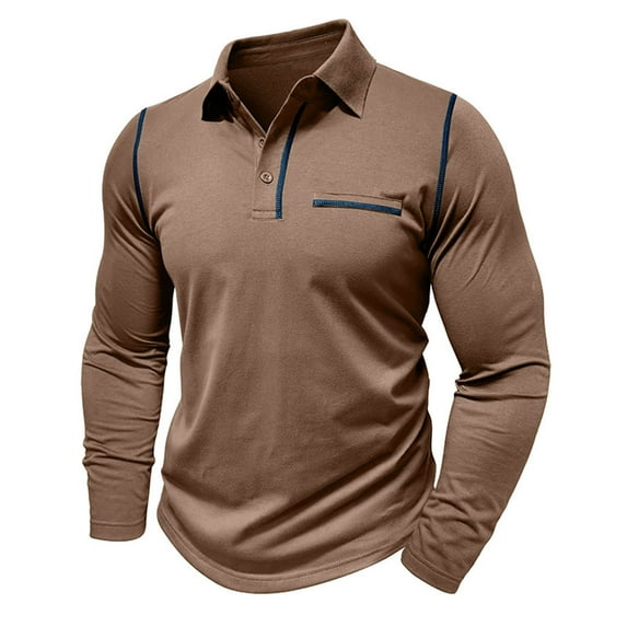 fatyb Mens Long Sleeve Golf Shirts Cotton Collared Tee Tops for Men Casual Button T-Shirts with Pocket