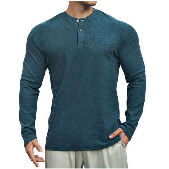fatyb Mens Long Sleeve Thermal Tops Button Neck Casual T Shirts for Men Warm Solid Color Comfortable Tee