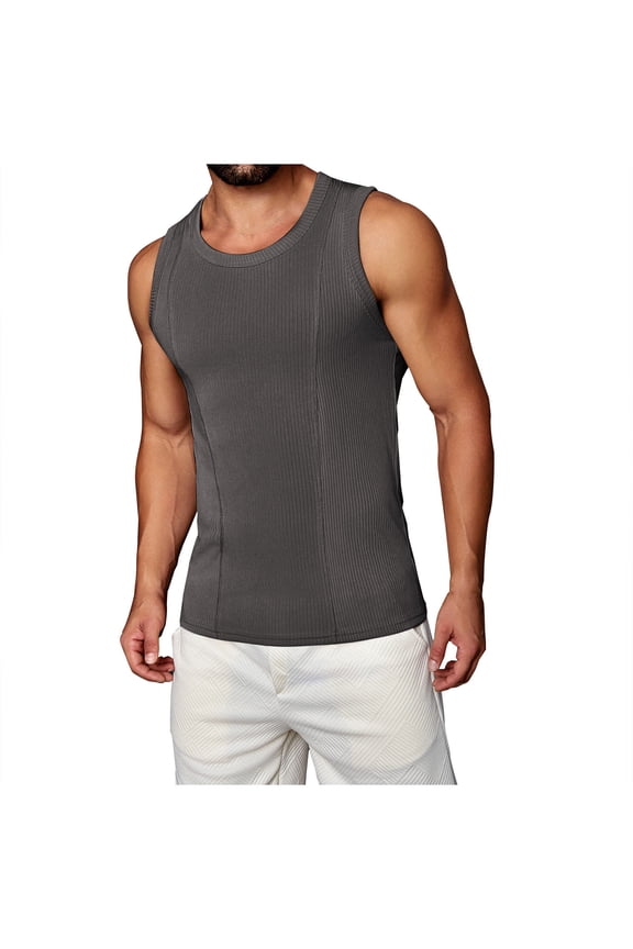 Mens Ribbed Knit Tank Tops Sleeveless Casual Tee Shirts Workout Summer Muscle Undershirt for Men