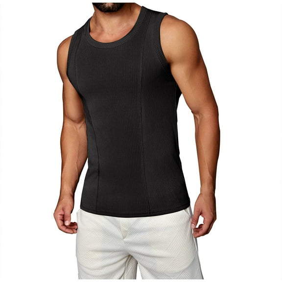 fatyb Mens Ribbed Knit Tank Tops Sleeveless Casual Tee Shirts Workout Summer Muscle Undershirt for Men