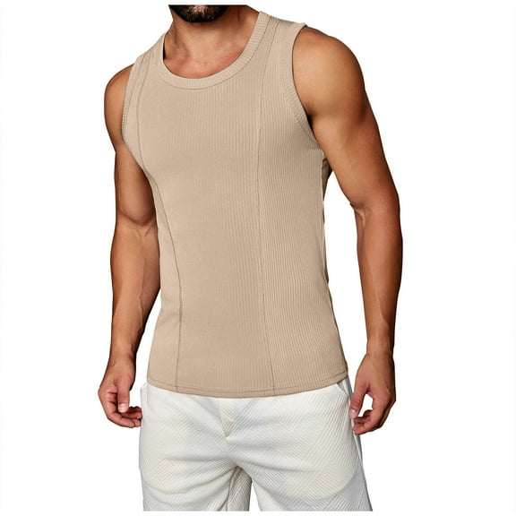 fatyb Mens Ribbed Knit Tank Tops Sleeveless Casual Tee Shirts Workout Summer Muscle Undershirt for Men