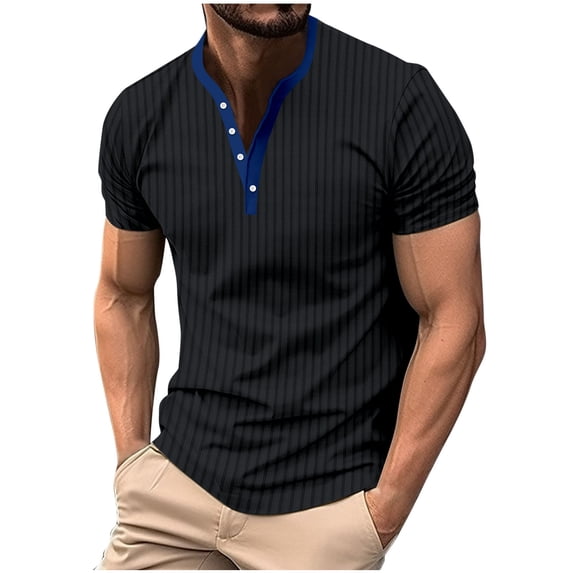 fatyb Mens Ribbed T Shirts Button V Neck Short Sleeve Casual Tops Basic Summer Knit Pullover Tee for Men