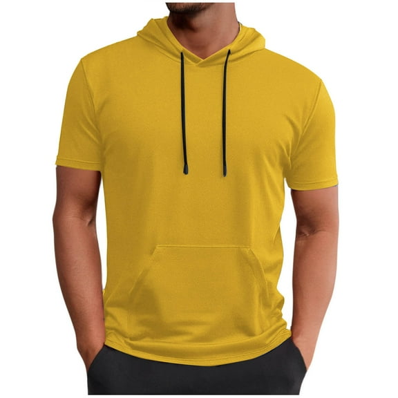 fatyb Mens Short Sleeve Hoodies with Pocket Drawstring Muscle Hooded T-Shirts Workout Athletic Gym Tops