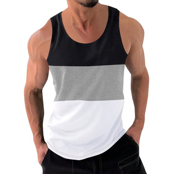 fatyb Mens Sleeveless Tank Tops Scoop Neck Workout Muscle Shirts Color Block Beach Vacation Casual Tops