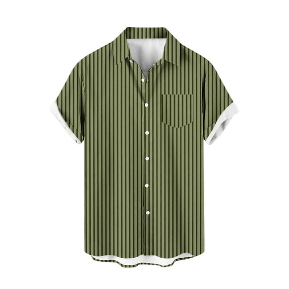 fatyb Mens Striped Shirts Summer Short Sleeve Button down Shirts Casual Vacation Beach Pocket Shirts