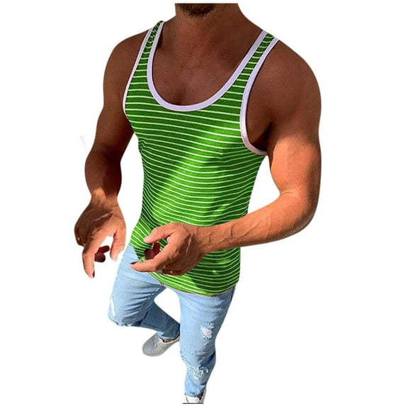 fatyb Mens Striped Tank Tops Cotton Sleeveless Workout Running Tshirts Casual Basic Summer Muscle Tees