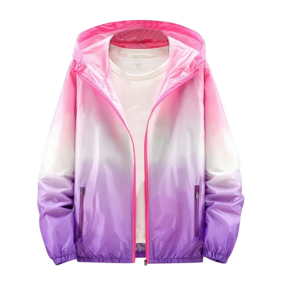 fatyb Mens Stylish Jacket Sun Protection Gradient Color Outdoor Hoodies Full Zip Lightweight Beachwear Coat