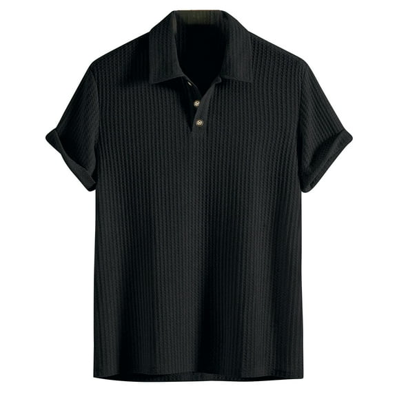 fatyb Mens Summer Shirts Casual Button Collar T-Shirts Short Sleeve Pullover Solid Color Summer Blouses