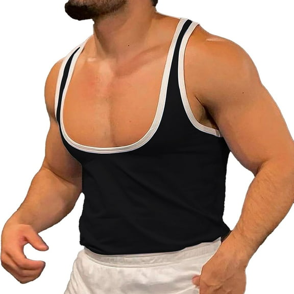 fatyb Mens Tank Tops Bodybuilding Low Cut Workout Gym Tops Sleeveless Athletic Soft Muscle Tee Shirts