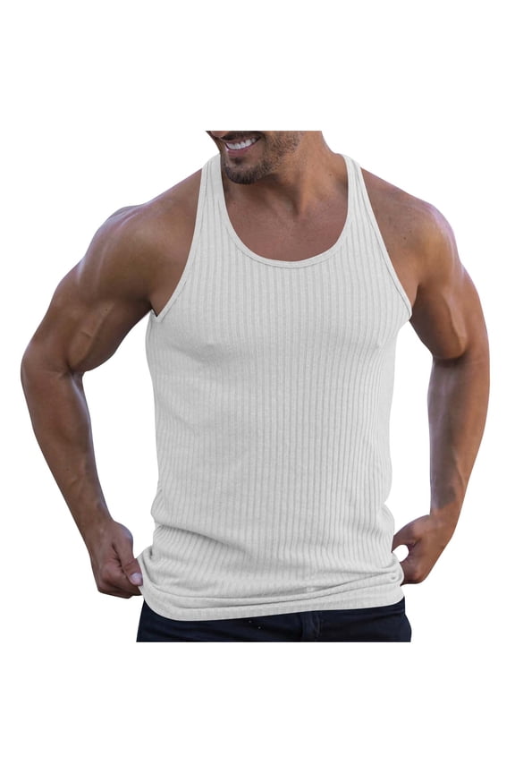 Mens Tank Tops Racerback Ribbed Muscle T Shirts Sleeveless Casual Knitted Workout Gym Shirts for Men