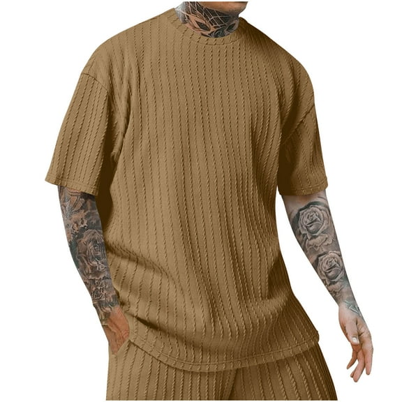 fatyb Mens Textured T Shirts Short Sleeve Crewneck Casual Tee Solid Color Pullover Summer Loose Tops
